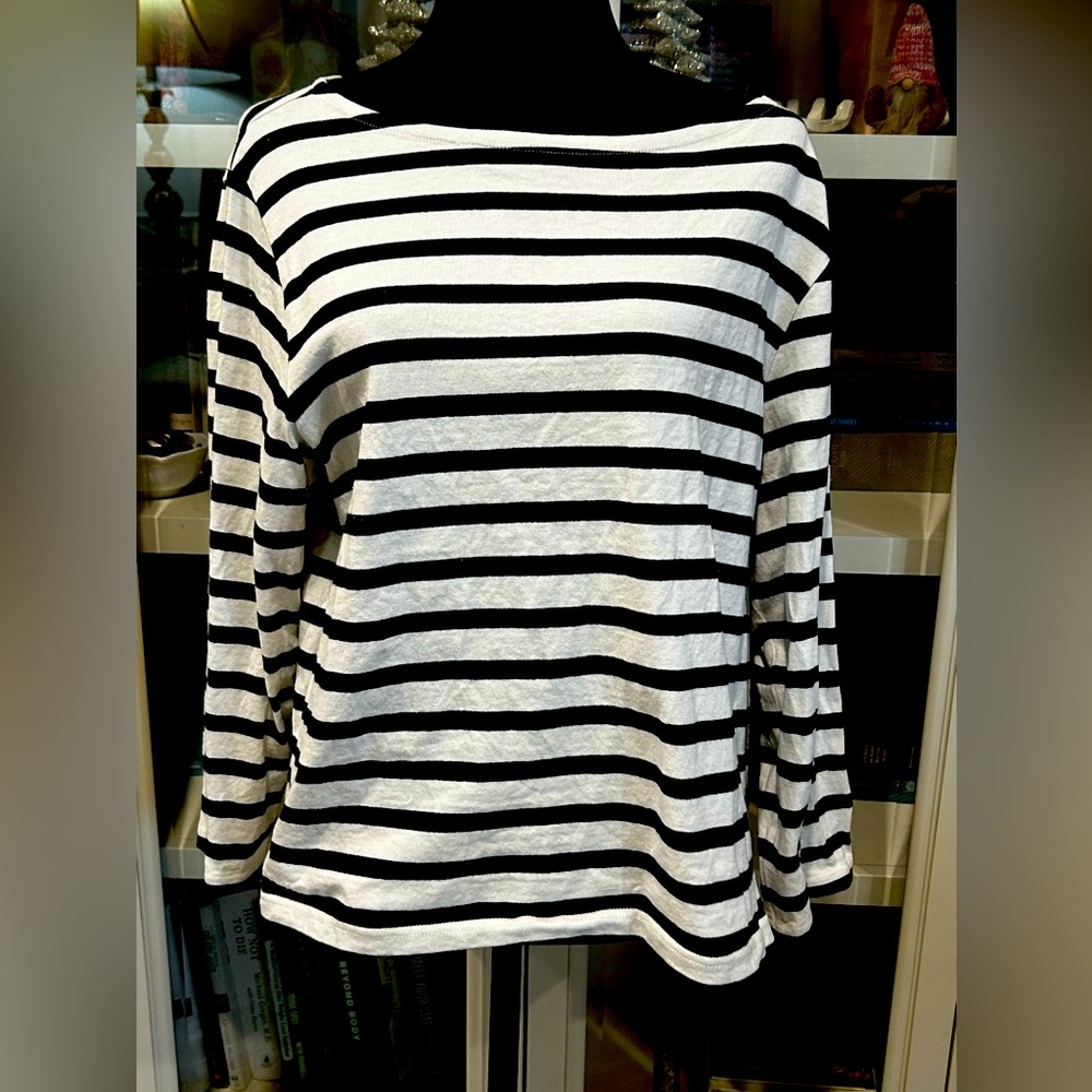 J.Crew sail cloth navy and white striped boat, neck shirt